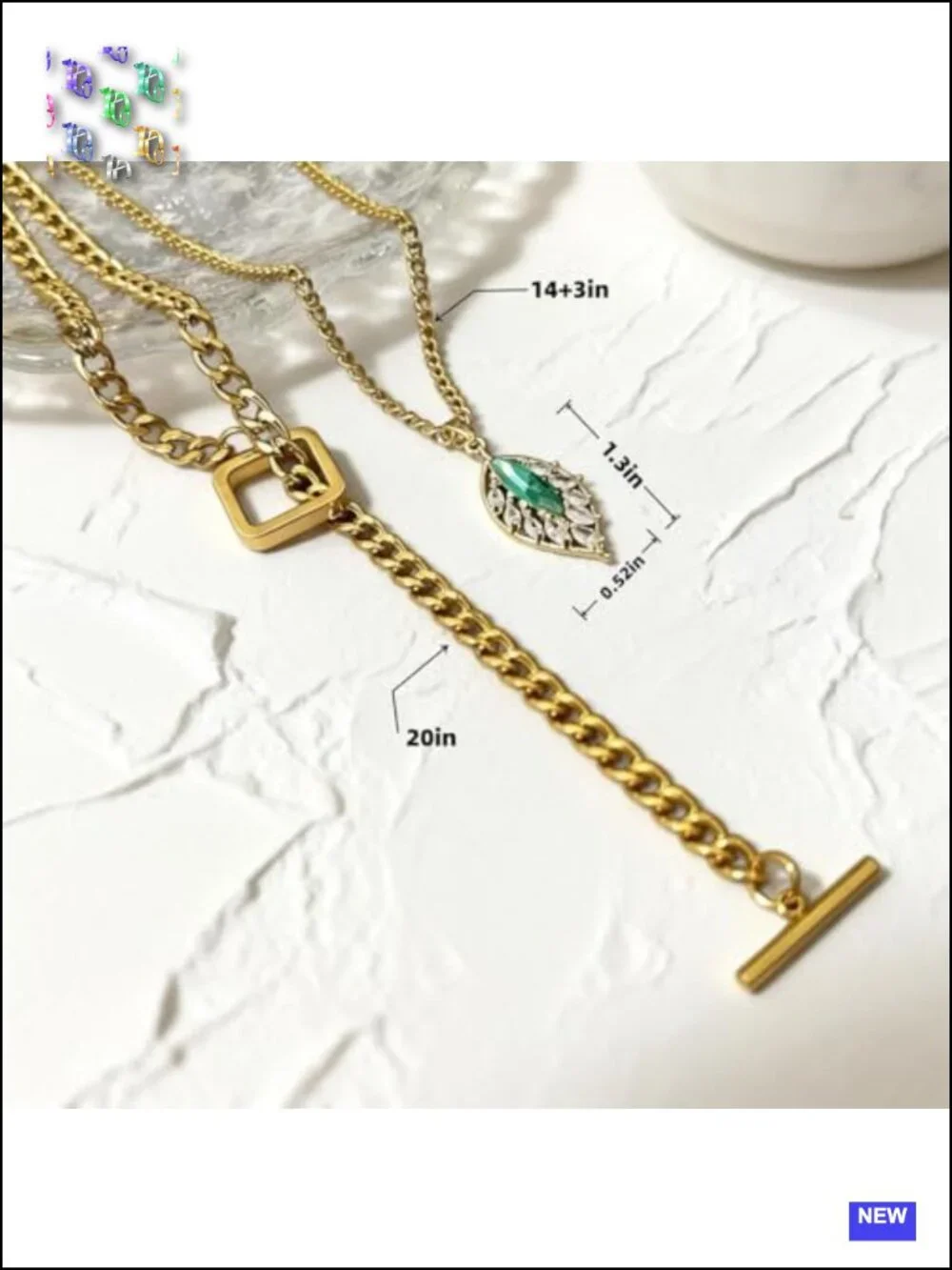 14K Gold Plated Layered Necklace Set with Sunburst Pendant and Beads